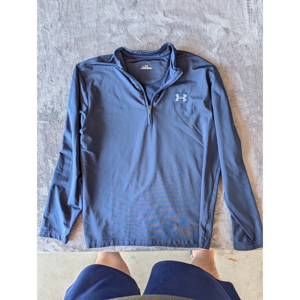 Under Armour Mens Navy Blue Quarter Zip Pullover Fleece Lined Mock Neck Large